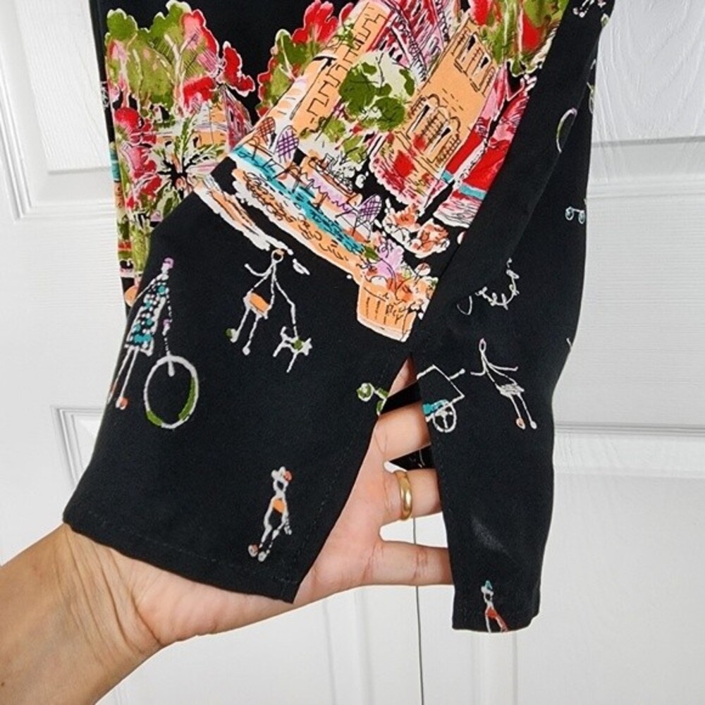 Vintage Units 80s 90s Rayon Blouse Abstract Art To Wear Shirt Shoulder Pads M - Picture 8 of 14